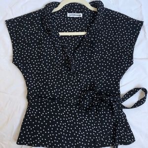 Black and White Polka Dot Wrap Top from Sisterhood